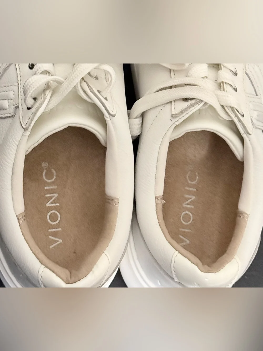 Vionic Kearny Platform Sneakers in smooth white leather.